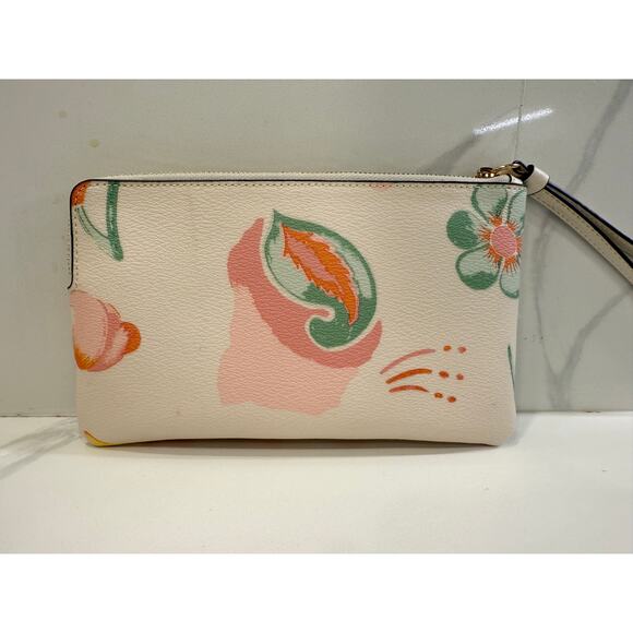 COACH Large Corner Zip Wristlet W/ Dreamy Land Floral Print Gold/Chalk MultI - Picture 5 of 8